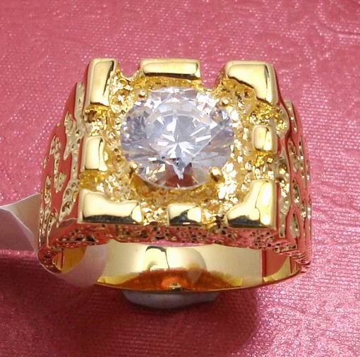 3CT CZ SOLITAIRE CASTLE MENS RING-sz9